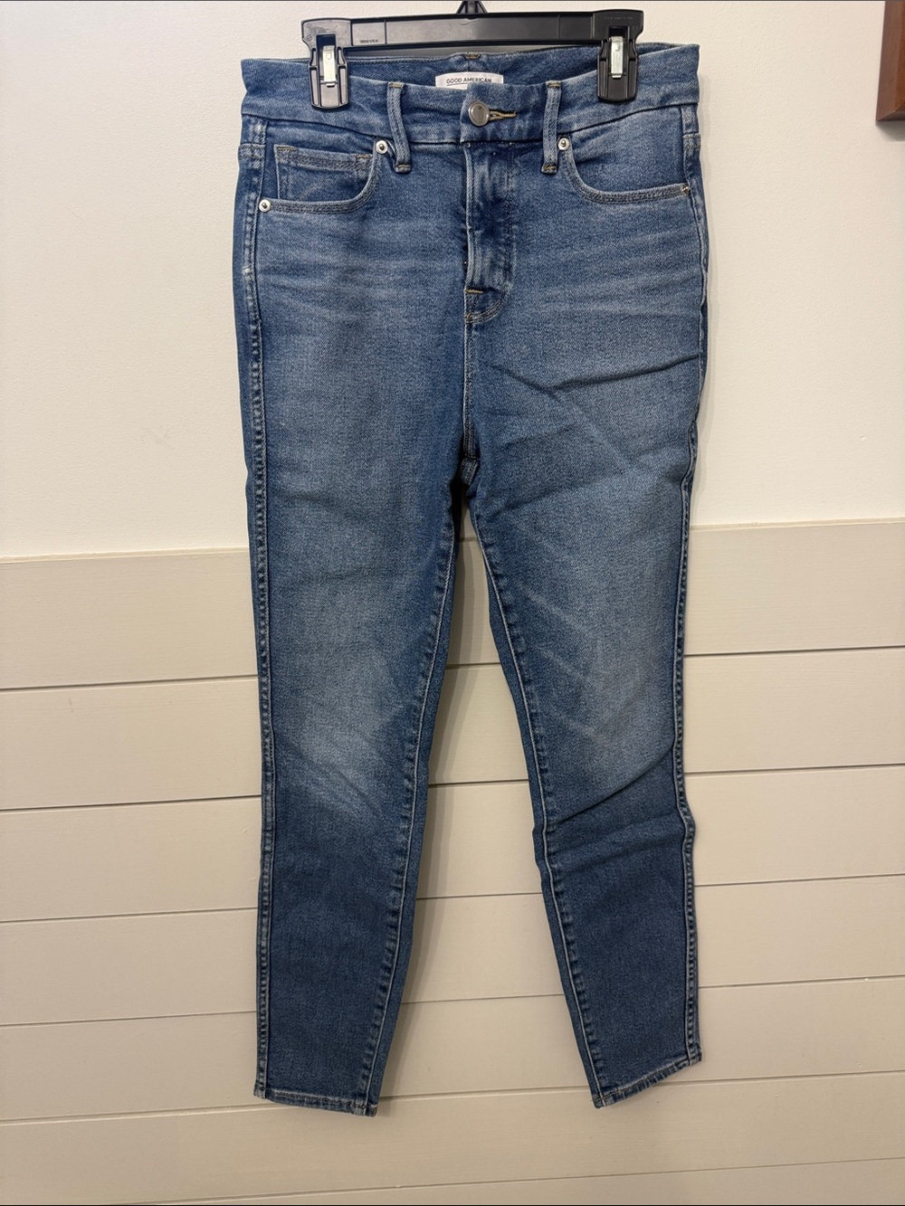Good American Mid-Blue High-Rise Skinny Jeans